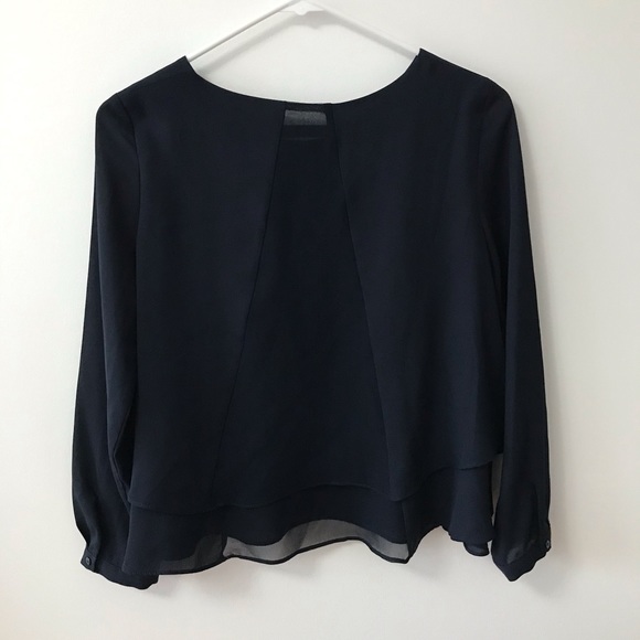 ZARA NAVY BLUE CHIFFON BLOUSE - Picture 2 of 10